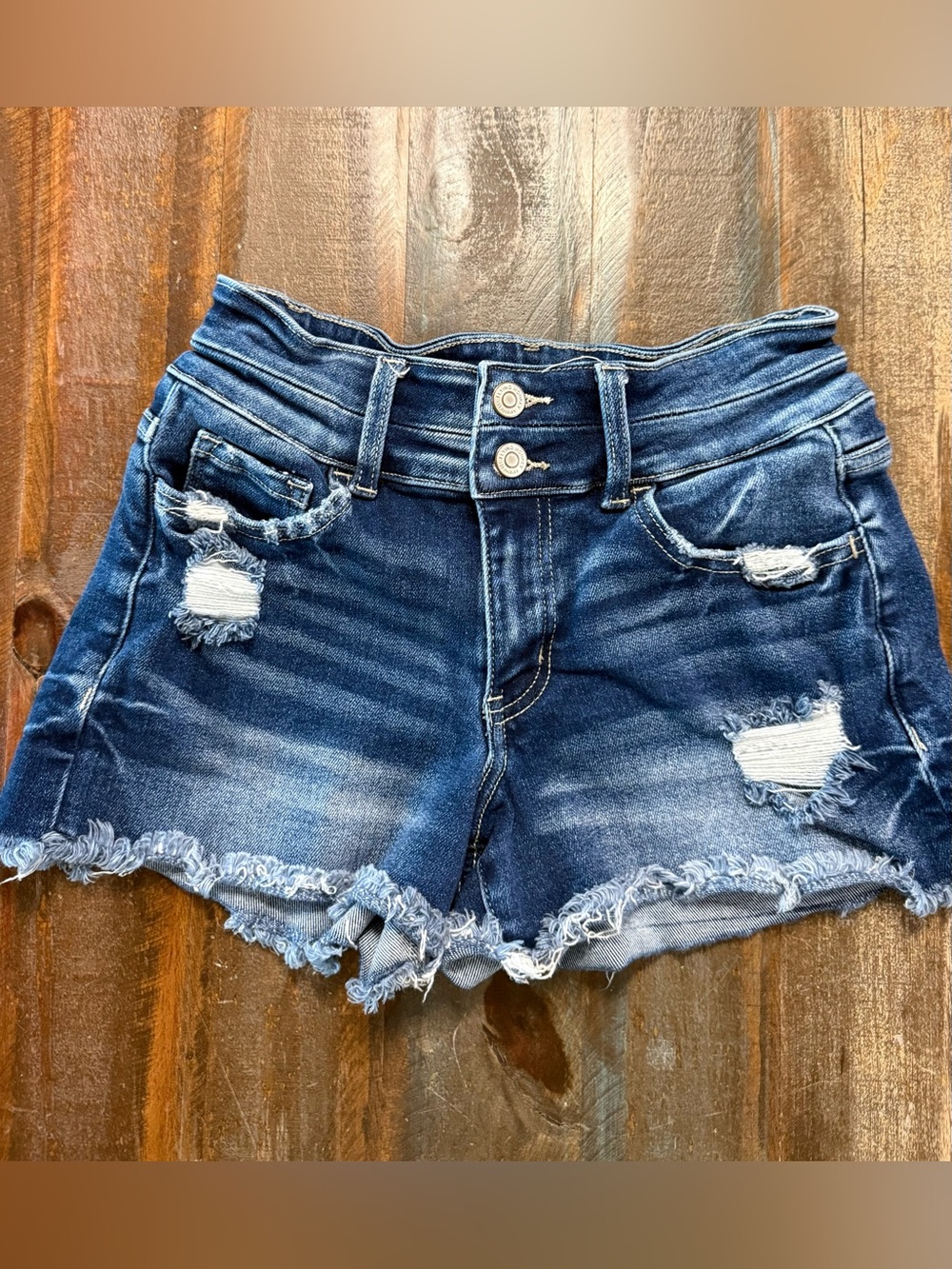 Flying Monkey Women’s Size 27 Mid Rise Distressed Denim Shorts with Raw Hem